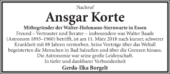 Anzeige  Ansgar Korte  Lippische Landes-Zeitung