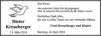 Anzeige  Dieter Kreuzberger  Lippische Landes-Zeitung