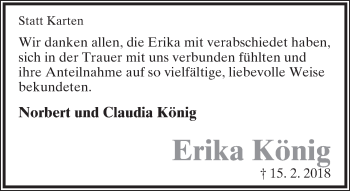 Anzeige  Erika König  Lippische Landes-Zeitung