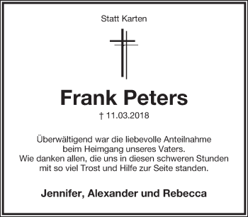 Anzeige  Frank Peters  Lippische Landes-Zeitung