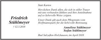 Anzeige  Friedrich Stühlmeyer  Lippische Landes-Zeitung