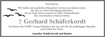 Anzeige  Gerhard Schäferkordt  Lippische Landes-Zeitung