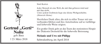 Anzeige  Gertrud Nolte  Lippische Landes-Zeitung
