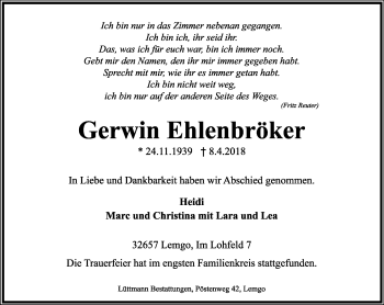 Anzeige  Gerwin Ehlenbröker  Lippische Landes-Zeitung