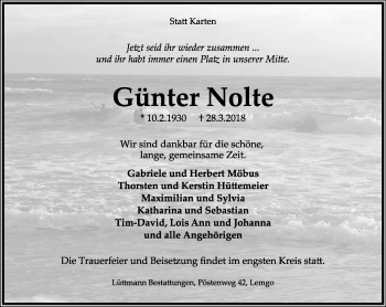 Anzeige  Günter Nolte  Lippische Landes-Zeitung