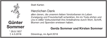 Anzeige  Günter Sommer  Lippische Landes-Zeitung