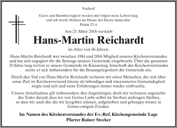 Anzeige  Hans-Martin Reichardt  Lippische Landes-Zeitung