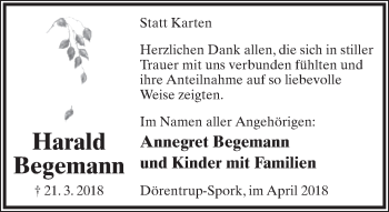 Anzeige  Harald Begemann  Lippische Landes-Zeitung