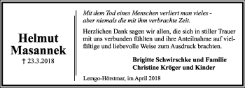 Anzeige  Helmut Masannek  Lippische Landes-Zeitung