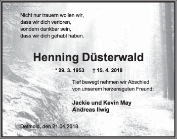 Anzeige  Henning Düsterwald  Lippische Landes-Zeitung