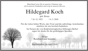 Anzeige  Hildegard Koch  Lippische Landes-Zeitung