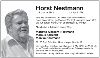 Anzeige  Horst Nestmann  Lippische Landes-Zeitung