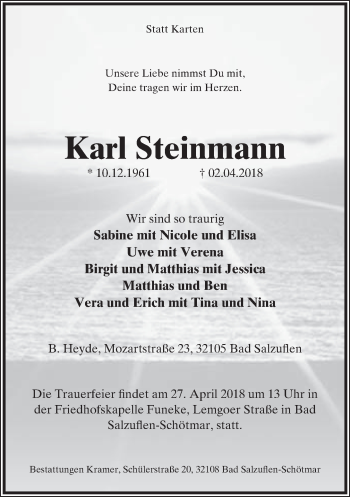 Anzeige  Karl Steinmann  Lippische Landes-Zeitung
