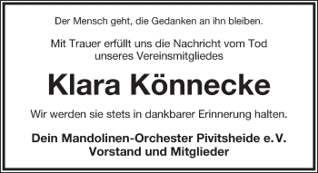 Anzeige  Klara Könnecke  Lippische Landes-Zeitung