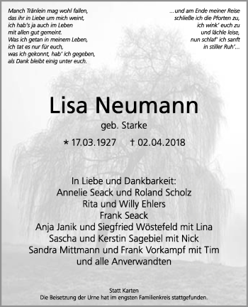 Anzeige  Lisa Neumann  Lippische Landes-Zeitung