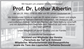 Anzeige  Lothar Albertin  Lippische Landes-Zeitung