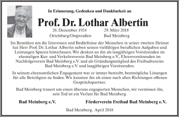Anzeige  Lothar Albertin  Lippische Landes-Zeitung