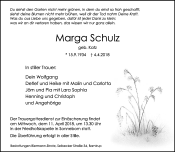 Anzeige  Marga Schulz  Lippische Landes-Zeitung