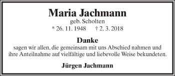 Anzeige  Maria Jachmann  Lippische Landes-Zeitung