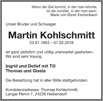 Anzeige  Martin Kohlschmitt  Lippische Landes-Zeitung