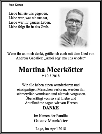 Anzeige  Martina Meerkötter  Lippische Landes-Zeitung