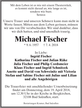 Anzeige  Michael Fischer  Lippische Landes-Zeitung