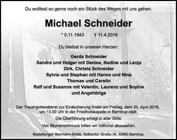 Anzeige  Michael Schneider  Lippische Landes-Zeitung