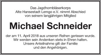 Anzeige  Michael Schneider  Lippische Landes-Zeitung