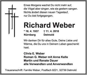 Anzeige  Richard Weber  Lippische Landes-Zeitung