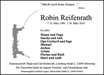 Anzeige  Robin Reifenrath  Lippische Landes-Zeitung