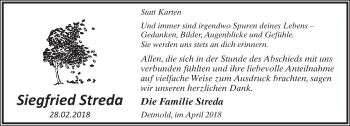 Anzeige  Siegfried Streda  Lippische Landes-Zeitung