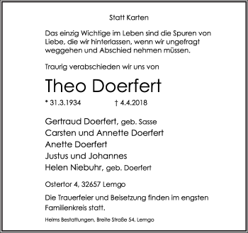 Anzeige  Theo Doerfert  Lippische Landes-Zeitung