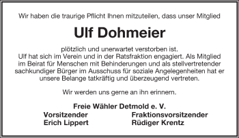 Anzeige  Ulf Dohmeier  Lippische Landes-Zeitung