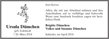 Anzeige  Ursula Dümchen  Lippische Landes-Zeitung
