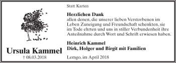 Anzeige  Ursula Kammel  Lippische Landes-Zeitung
