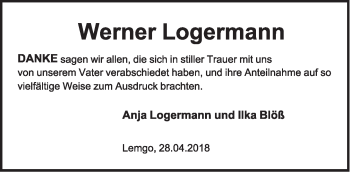 Anzeige  Werner Logermann  Lippische Landes-Zeitung