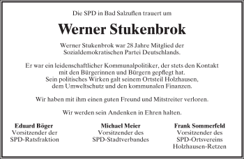 Anzeige  Werner Stukenbrok  Lippische Landes-Zeitung