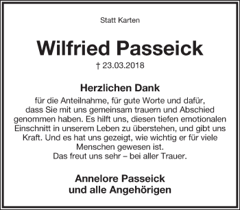 Anzeige  Wilfried Passeick  Lippische Landes-Zeitung
