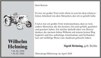 Anzeige  Wilhelm Helming  Lippische Landes-Zeitung