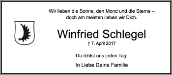 Anzeige  Winfried Schlegel  Lippische Landes-Zeitung
