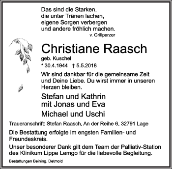 Anzeige  Christiane Raasch  Lippische Landes-Zeitung