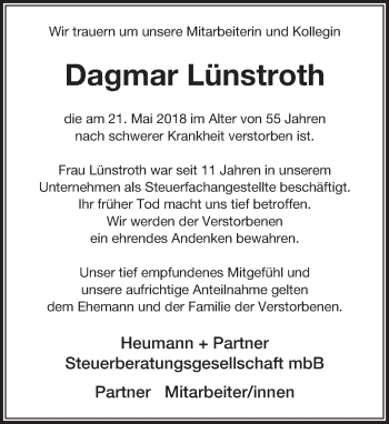 Anzeige  Dagmar Lünstroth  Lippische Landes-Zeitung