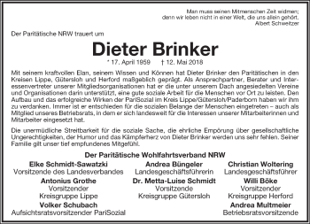 Anzeige  Dieter Brinker  Lippische Landes-Zeitung