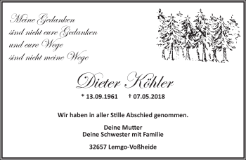 Anzeige  Dieter Köhler  Lippische Landes-Zeitung