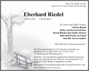 Anzeige  Eberhard Riedel  Lippische Landes-Zeitung