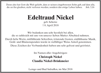 Anzeige  Edeltraud Nickel  Lippische Landes-Zeitung