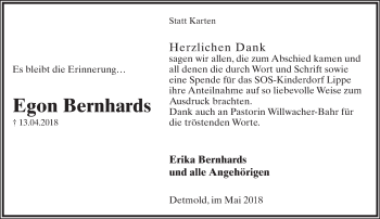 Anzeige  Egon Bernhards  Lippische Landes-Zeitung
