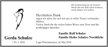 Anzeige  Gerda Schulze  Lippische Landes-Zeitung