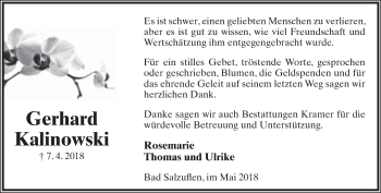 Anzeige  Gerhard Kalinowski  Lippische Landes-Zeitung