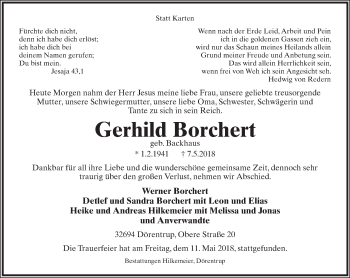 Anzeige  Gerhild Borchert  Lippische Landes-Zeitung